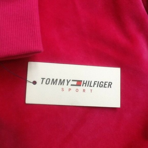 MAGENTA Tommy Hilfiger Sport Athleisure Velour Zip Up Jacket Contrast Logo Tape - Picture 4 of 6